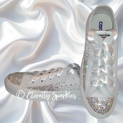 Custom Converse Mono White Luxury Crystal Starburst Sparkle Bridal Trainers