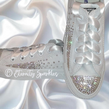 Custom Converse Mono White Luxury Crystal Starburst Sparkle Bridal Trainers