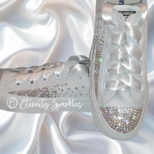 Custom Converse Mono White Luxury Crystal Starburst Sparkle Bridal Trainers