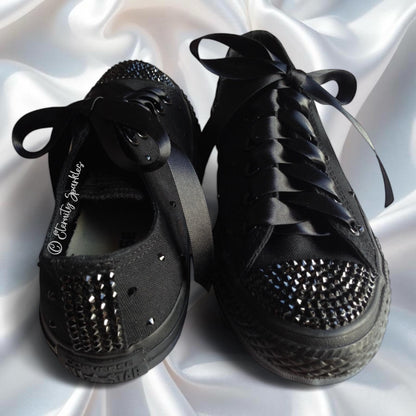 Custom Converse Mono Black Luxury Crystal Sparkle Trainers