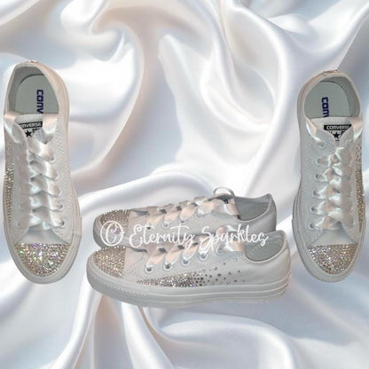Custom Converse Mono White Luxury Crystal Starburst Sparkle Bridal Trainers