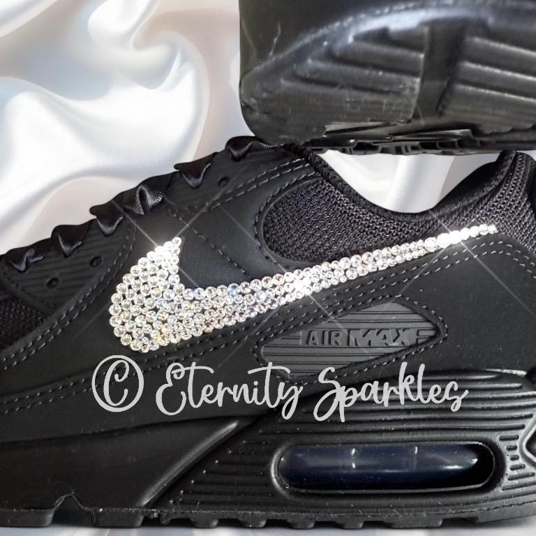 Custom Nike Air Max 90 Black Luxury Crystal Sparkle Ladies Trainers