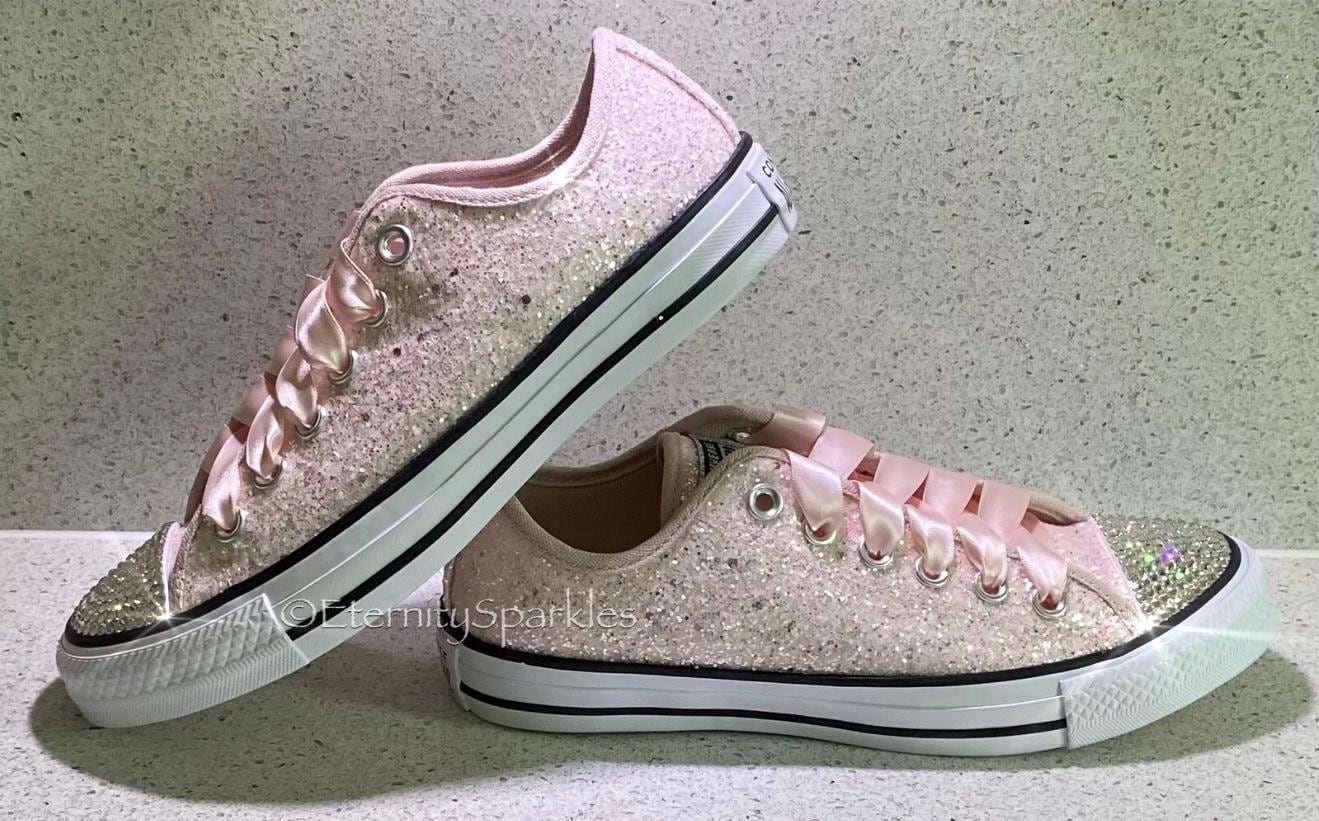 Custom Converse Pale Pink Glitter Luxury Crystal Sparkle Trainers