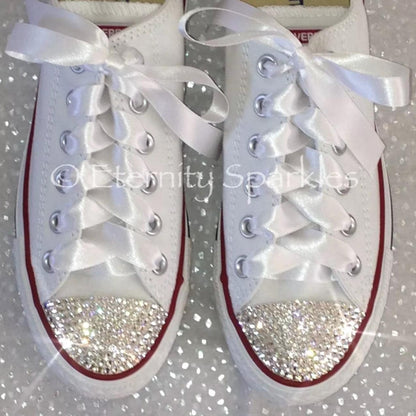 Custom Converse White Luxury Crystal Sparkle Bridal Trainers