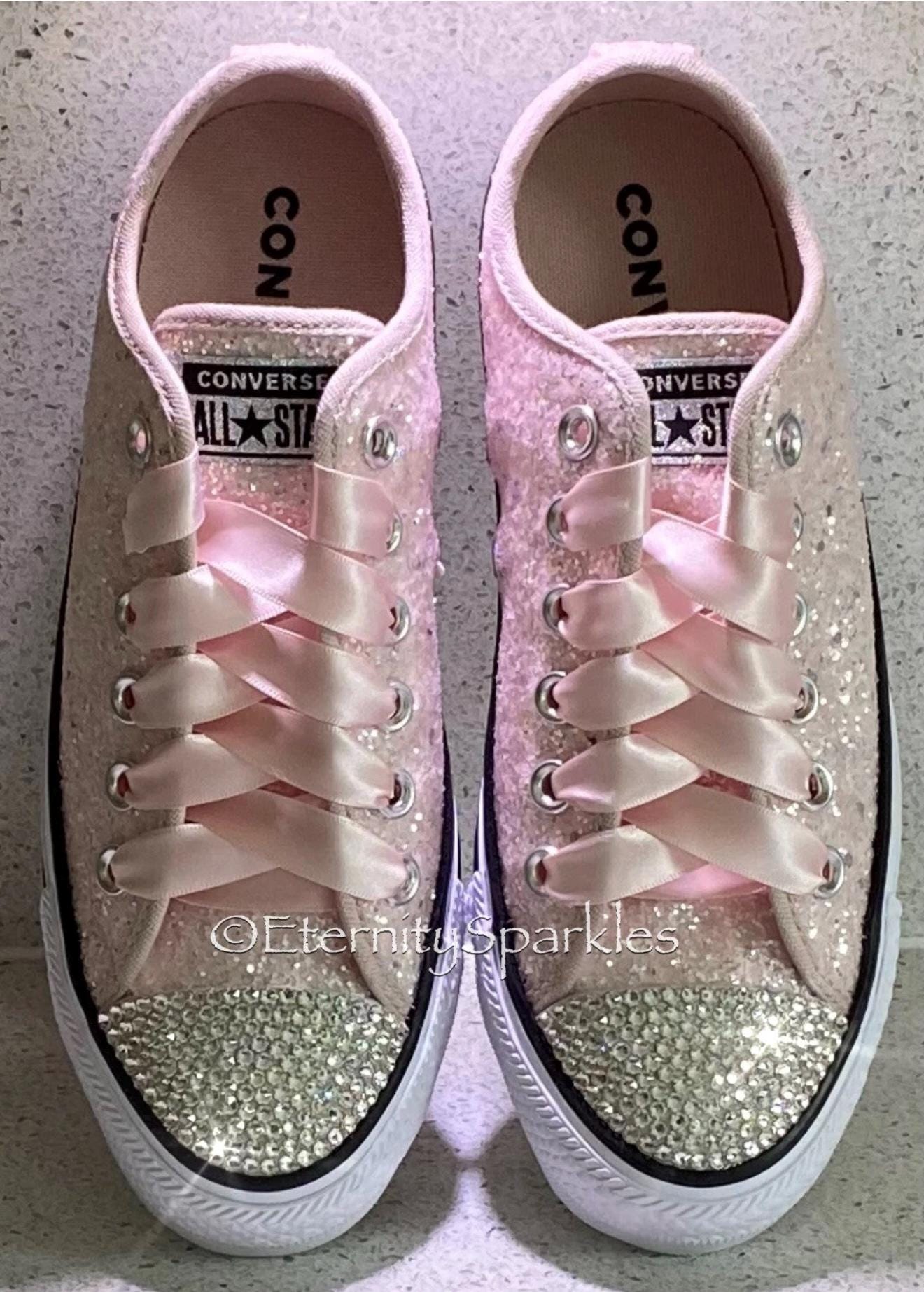 Custom Converse Pale Pink Glitter Luxury Crystal Sparkle Trainers