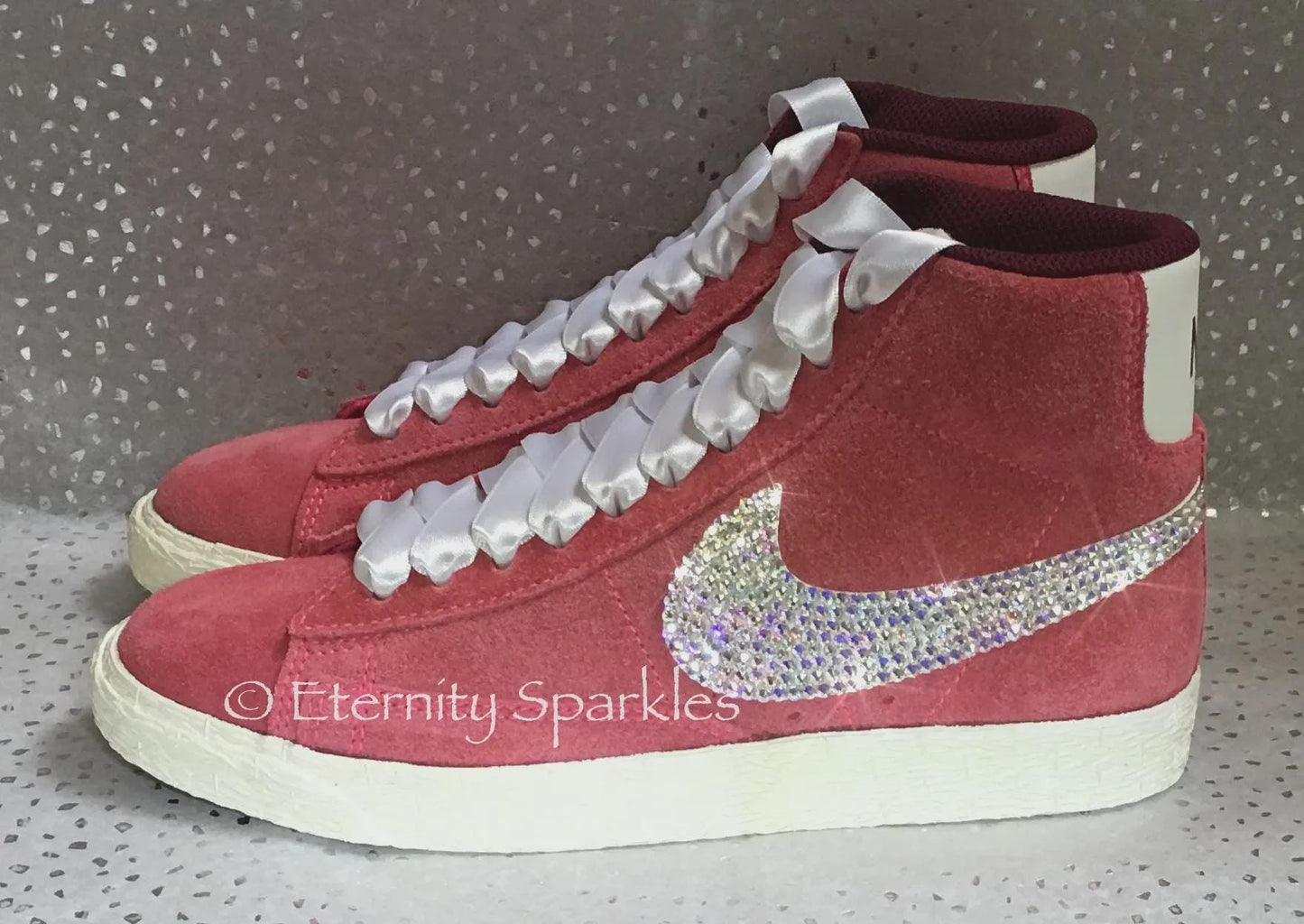 Custom Nike Blazer Rose Pink Suede Luxury Crystal Sparkle Ladies Trainers