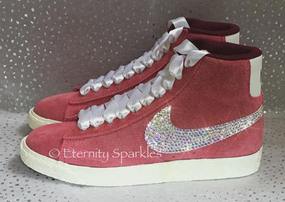 Custom Nike Blazer Rose Pink Suede Luxury Crystal Sparkle Ladies Trainers