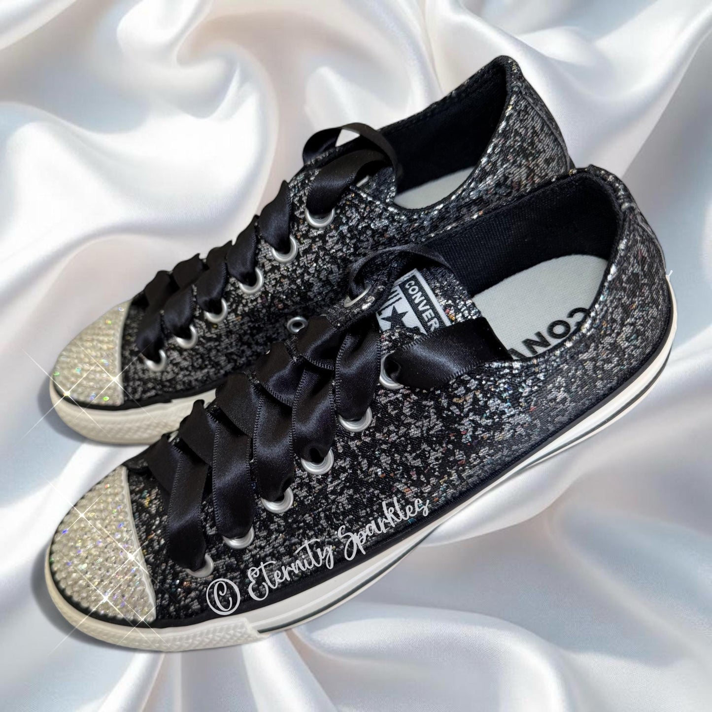 Custom Converse Black Glitter Luxury Crystal Sparkle Trainers
