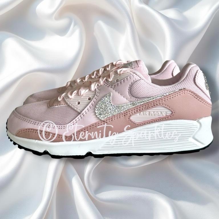 Custom Nike Air Max 90 Blush Pink Luxury Crystal Sparkle Ladies Trainers