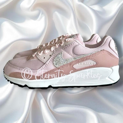 Custom Nike Air Max 90 Blush Pink Luxury Crystal Sparkle Ladies Trainers