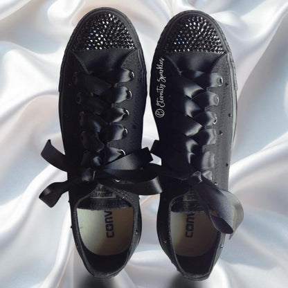 Custom Converse Mono Black Luxury Crystal Sparkle Trainers