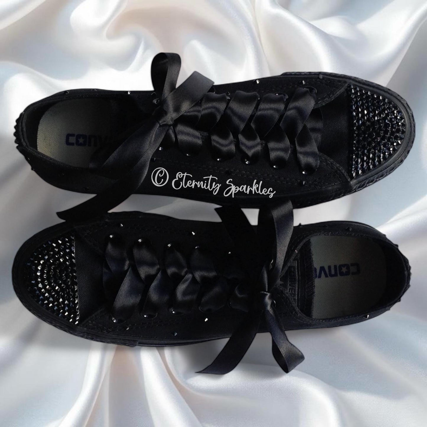 Custom Converse Mono Black Luxury Crystal Sparkle Trainers