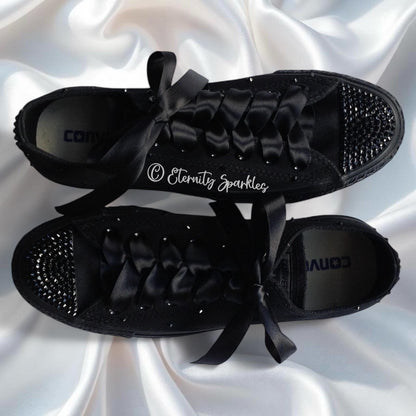 Custom Converse Mono Black Luxury Crystal Sparkle Trainers