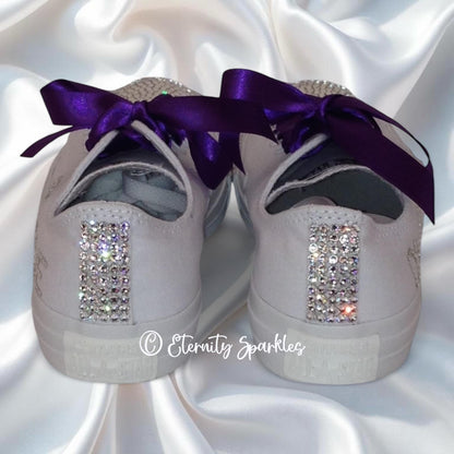 Custom Converse Mono White Personalised Luxury Crystal Sparkle Bridal Trainers