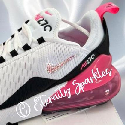 Custom Nike Air Max 270 White, Pink, Black Luxury Crystal Sparkle Trainers