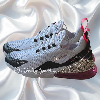 Custom Nike Air Max 270 White, Pink, Black Luxury Crystal Sparkle Trainers