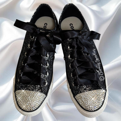 Custom Converse Black Glitter Luxury Crystal Sparkle Trainers