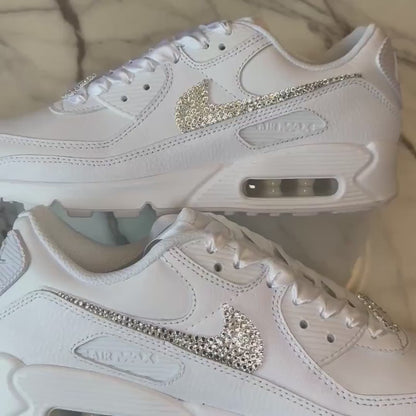 Custom Nike Air Max 90 White Personalised Luxury Crystal Sparkle Bridal Trainers
