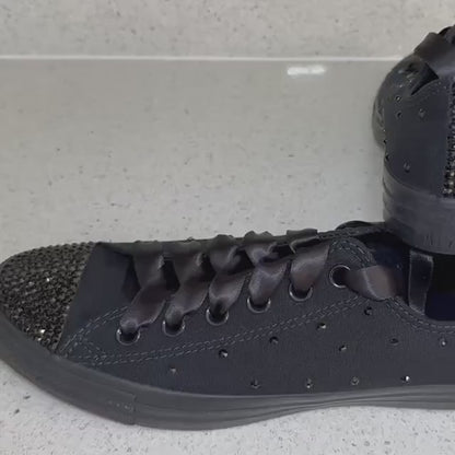 Custom Converse Mono Black Luxury Crystal Sparkle Trainers