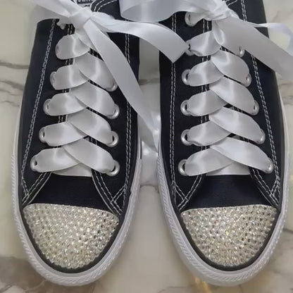 Custom Converse Black Luxury Crystal Sparkle Ladies Trainers