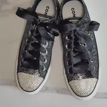 Custom Converse Black Glitter Luxury Crystal Sparkle Trainers