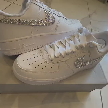Custom Nike Air Force 1 AF1 White Personalised Luxury Crystal Sparkle Bridal Trainers